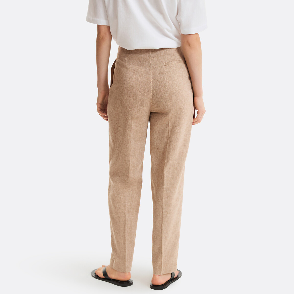 Pantalón pitillo de talle alto de lino y algodón camel, LA REDOUTE COLLECTIONS
