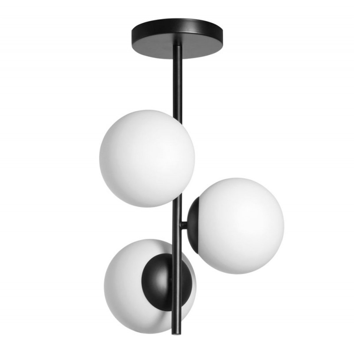 Plafonnier Rondo Noir Mat 3 Globes Verre noir, MILLUMINE