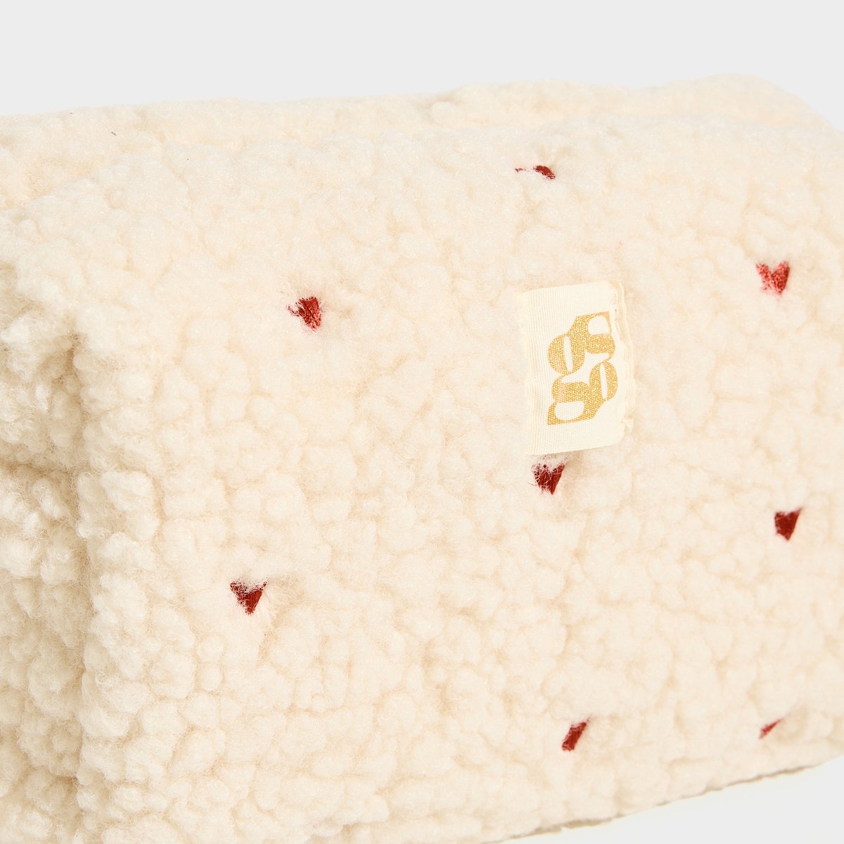 Trousse moumoute motifs cœurs blanc cassé ecru, GRAIN DE MALICE