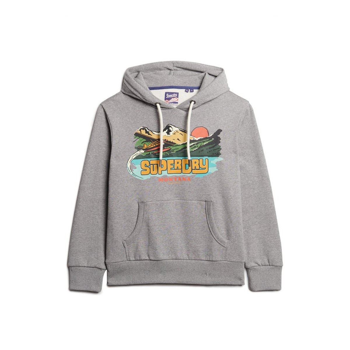 Sweat à capuche et motif Travel Postcard gris foncé moucheté chiné, SUPERDRY