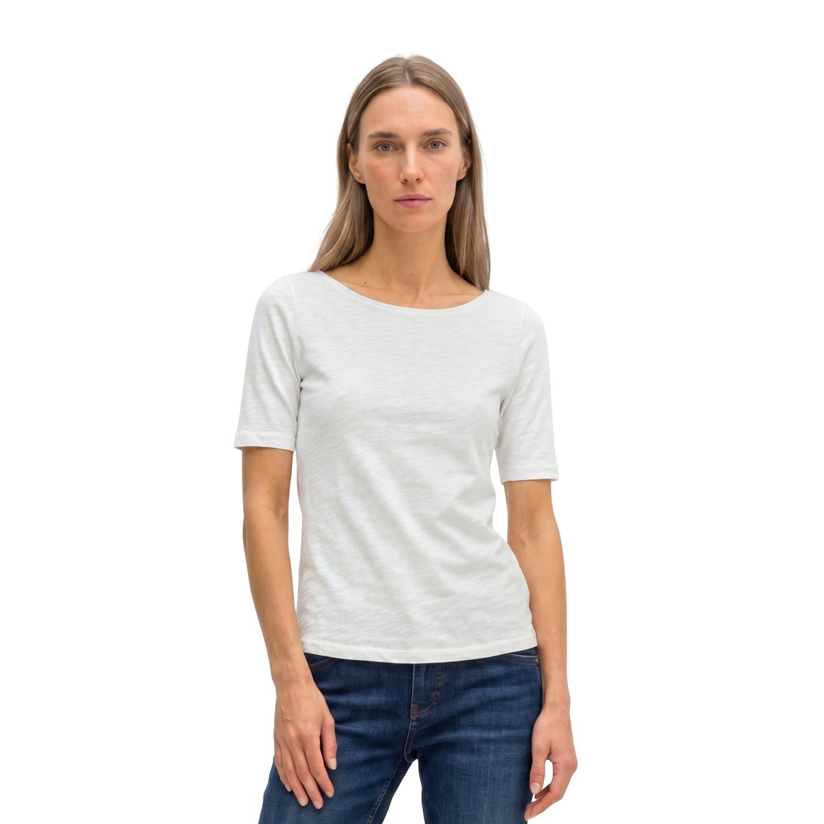 T-shirt en jersey slub regular à encolure bateau blanc, MARC O'POLO