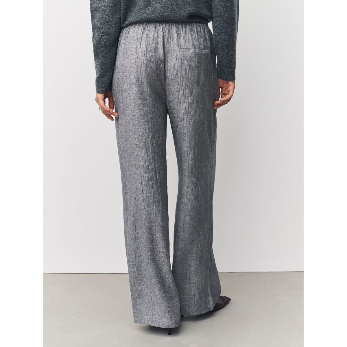 Pantalon large à nouer en laine mélangée gris, NEXT