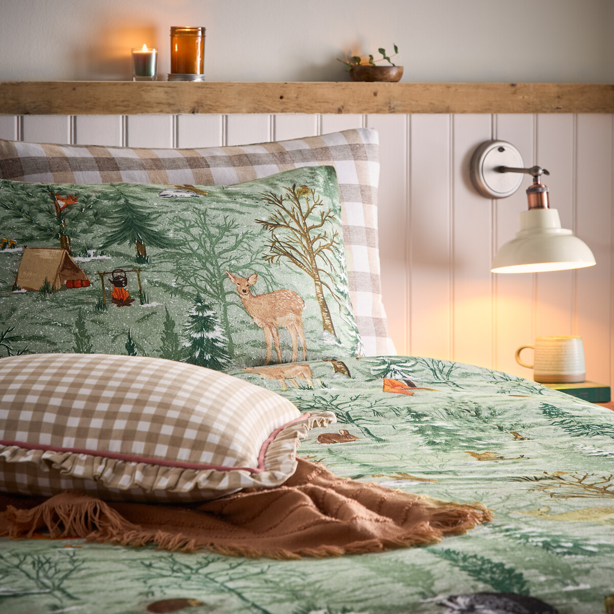 100% Brushed Cotton Duvet Cover and Pillowcase Set green, FURN.