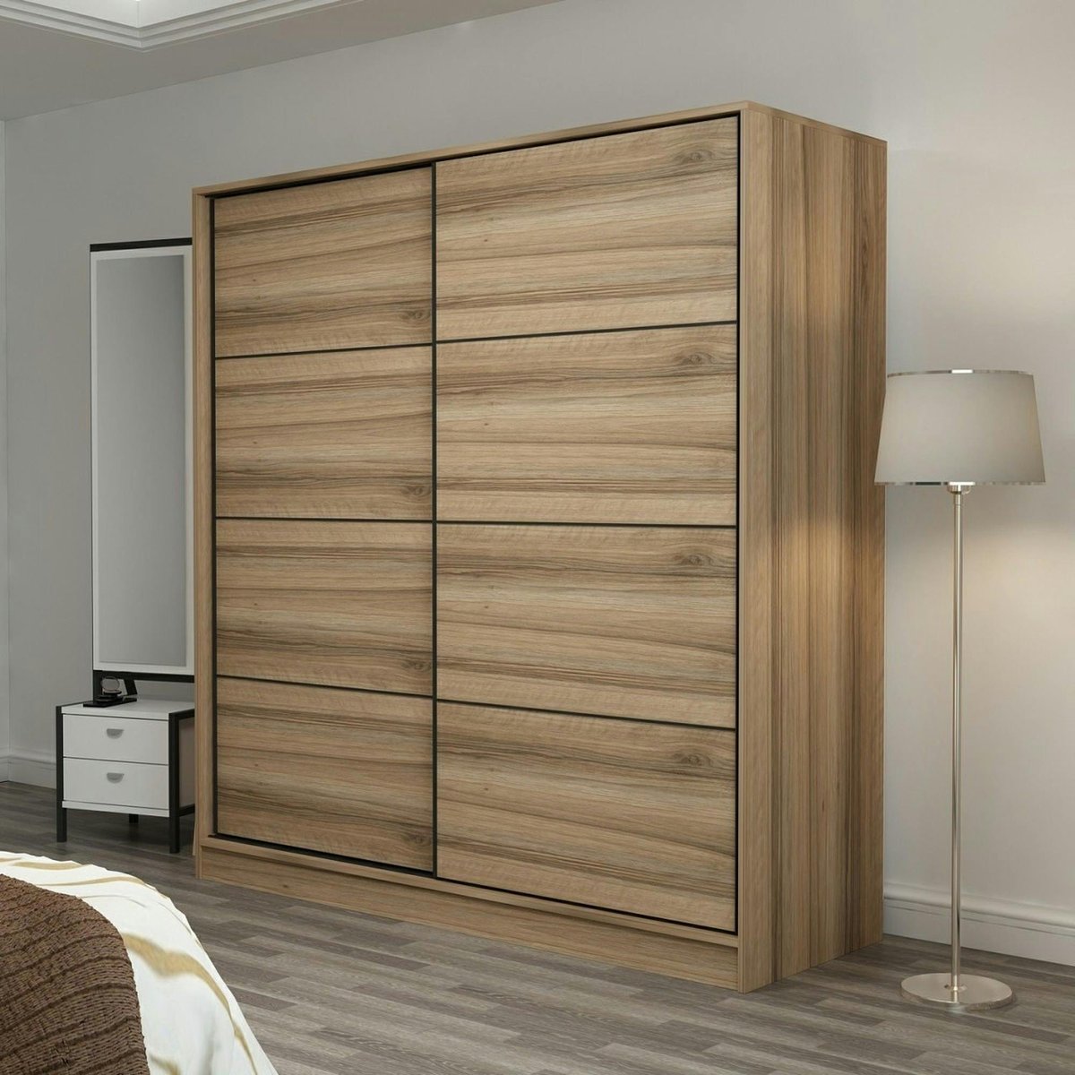 Armoire moderne 2 portes coulissantes BYRON chêne, PIER IMPORT