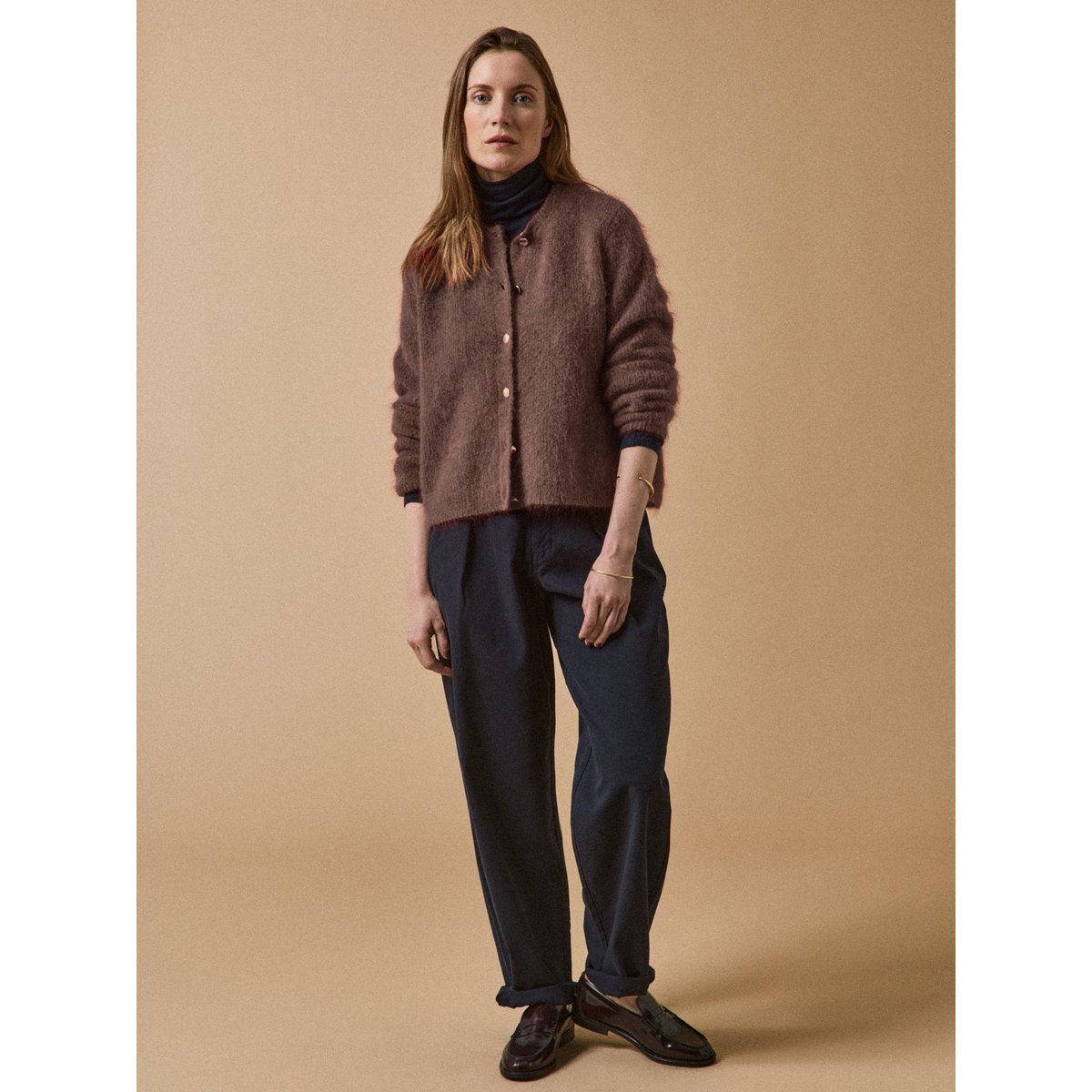 Gilet avec laine et mohair chocolat, CYRILLUS