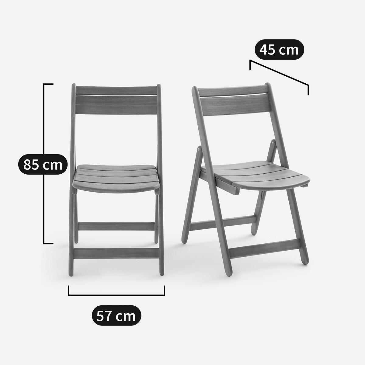 Lot de 2 chaises de jardin pliantes, en acacia massif, RIPLI naturel, AM.PM