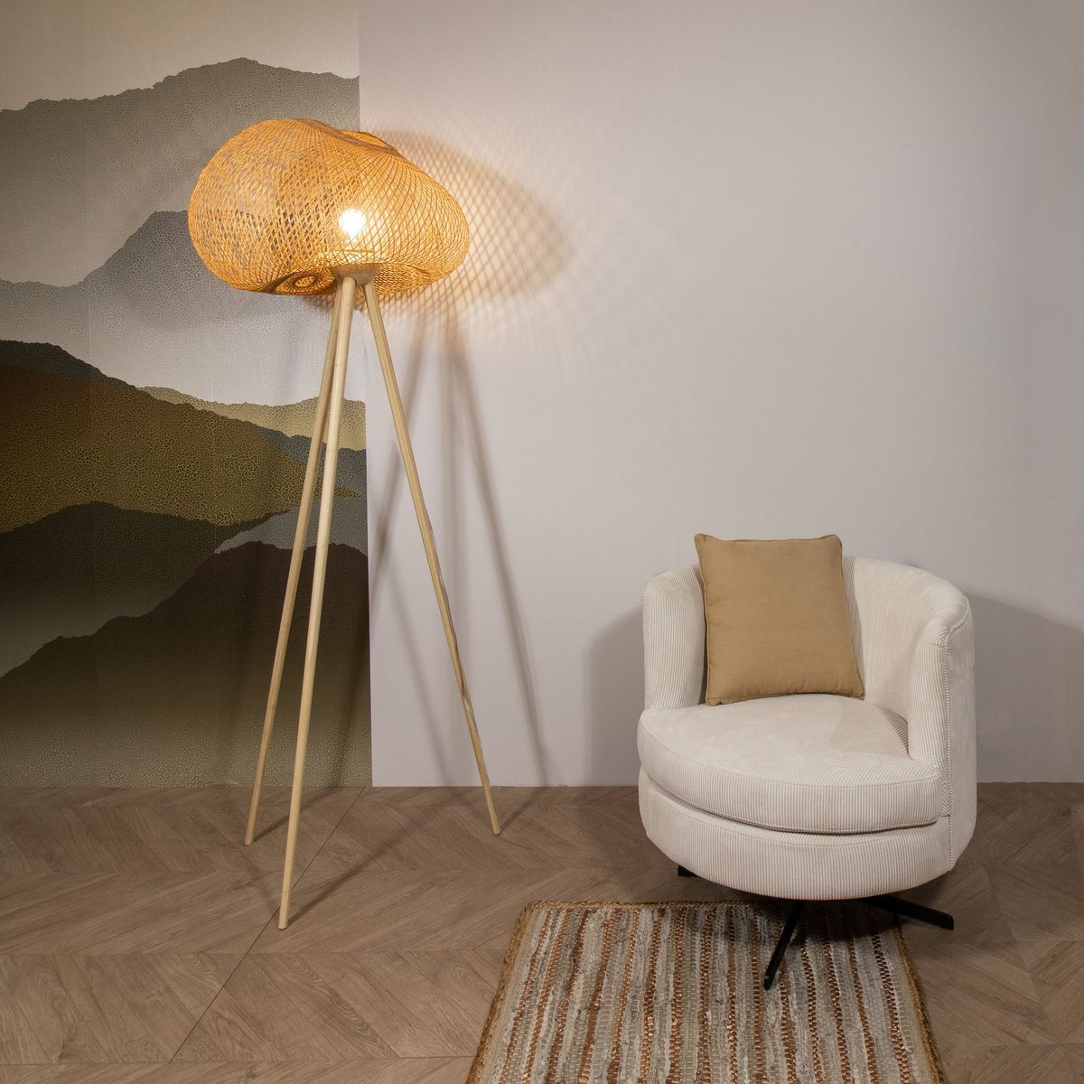 Lampadaire en bambou pieds en bois, LIPS naturel, NOW'S HOME