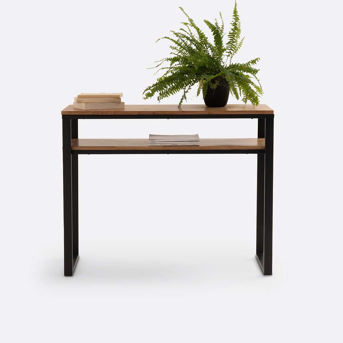 Console con 2 ripiani, rovere massello e acciaio, Hiba naturale , LA REDOUTE INTERIEURS