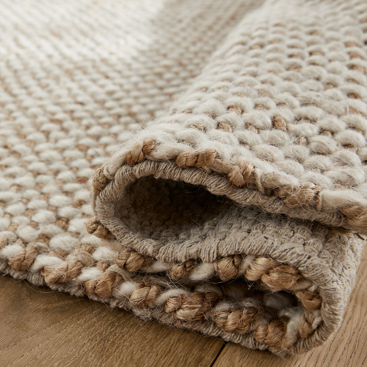 Tapis laine et jute, tissé main, Ishaan beige ficelle/écru, AM.PM
