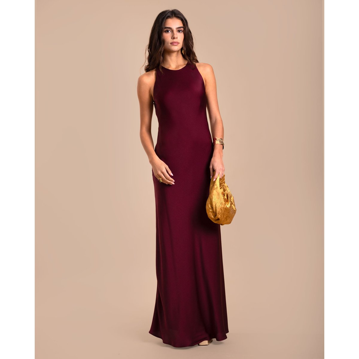 Robe longue à dos nu bordeaux, THE-ARE