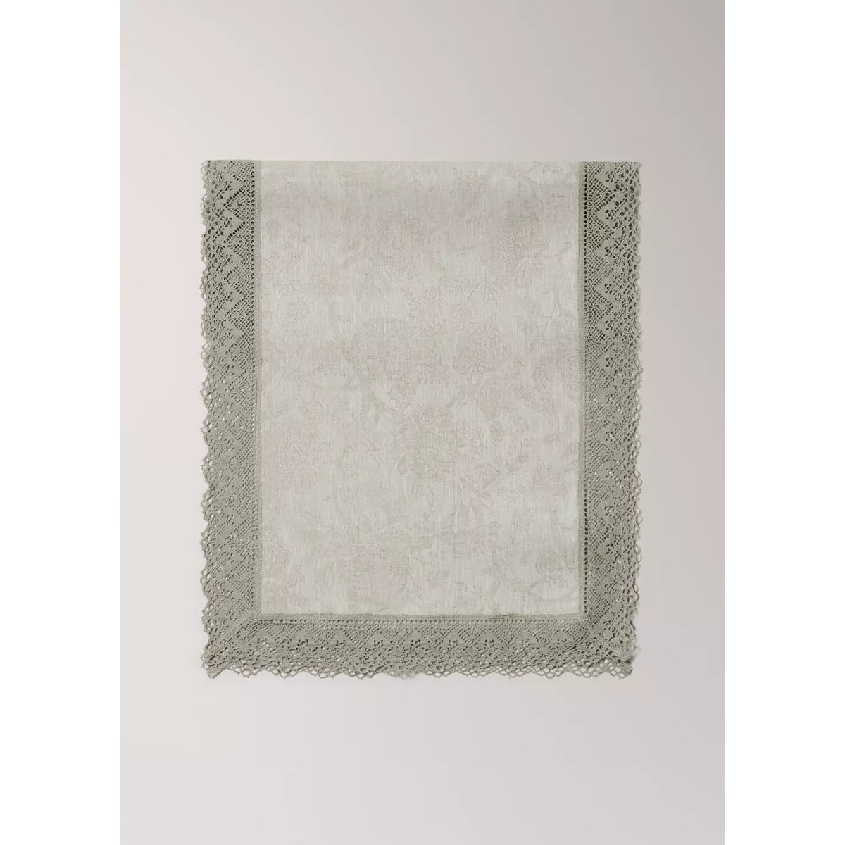 Chemin de table en lin jacquard fleuri à dentelle sable, MANGO HOME