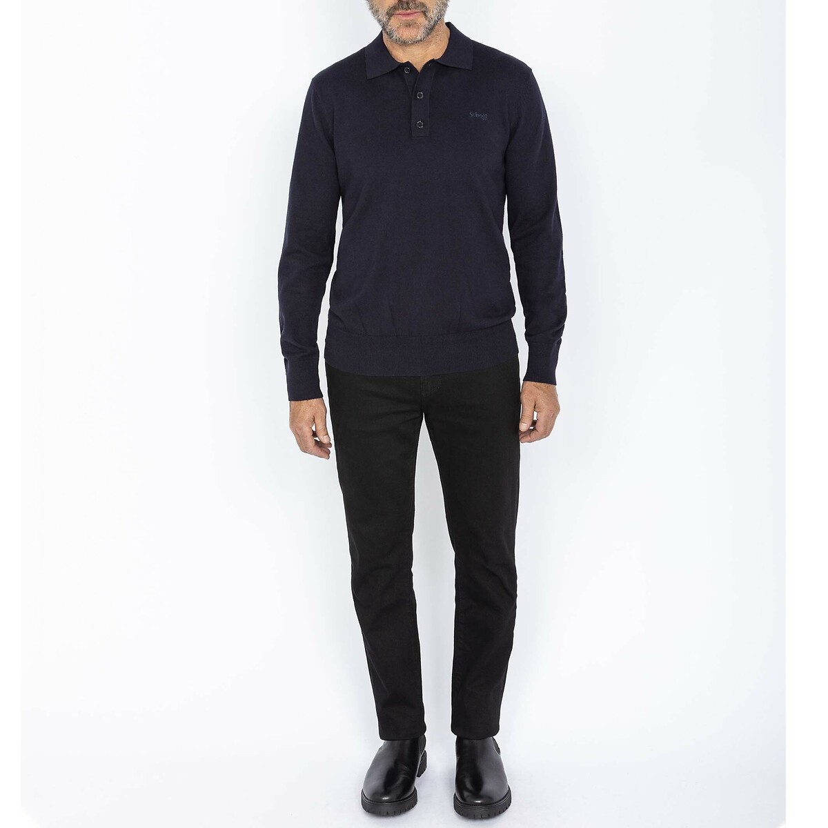 Trui met hemdskraag en knoopsluiting marineblauw, SCHOTT
