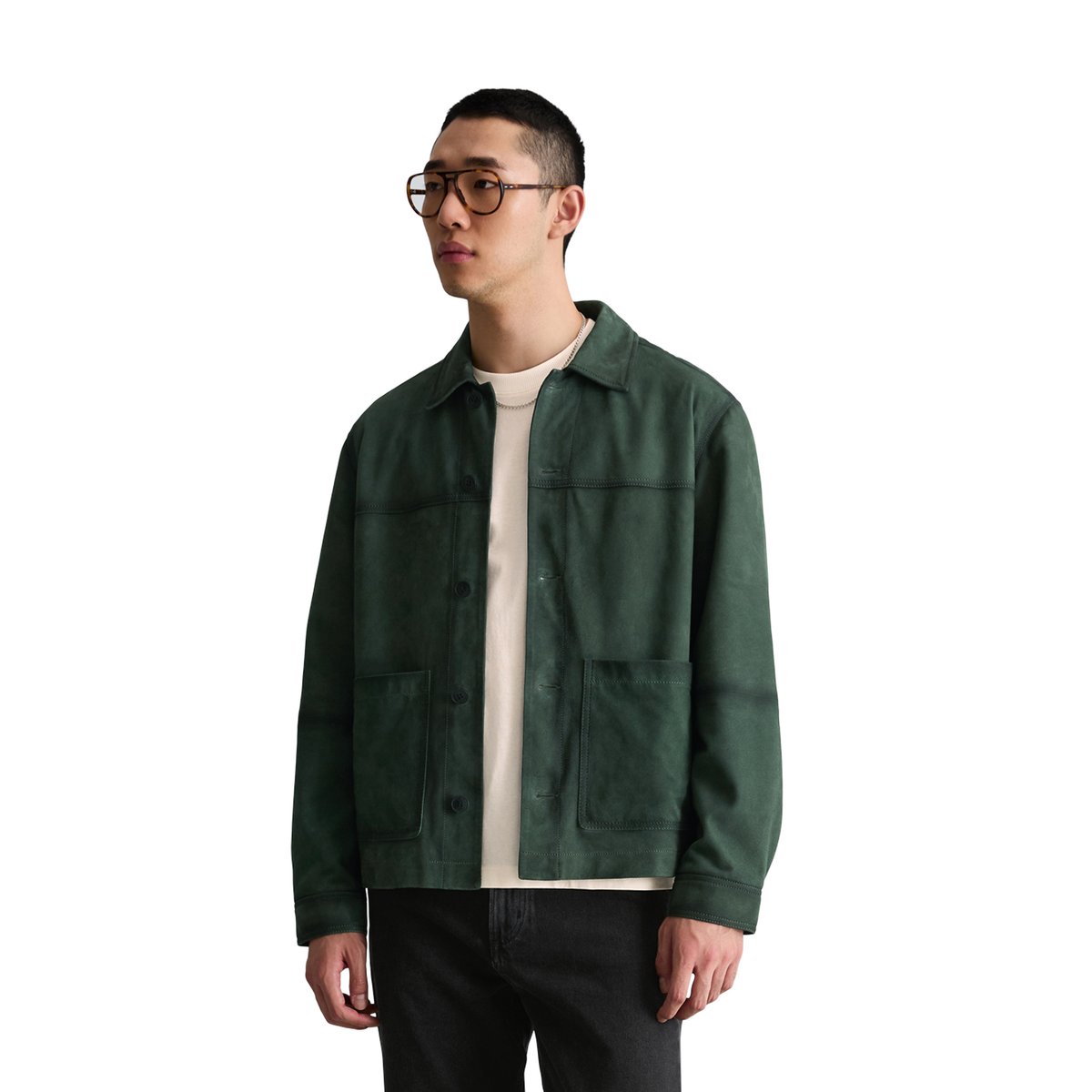 Veste en cuir régulière en cuir de chèvre souple vert foncé, MARC O’POLO DENIM