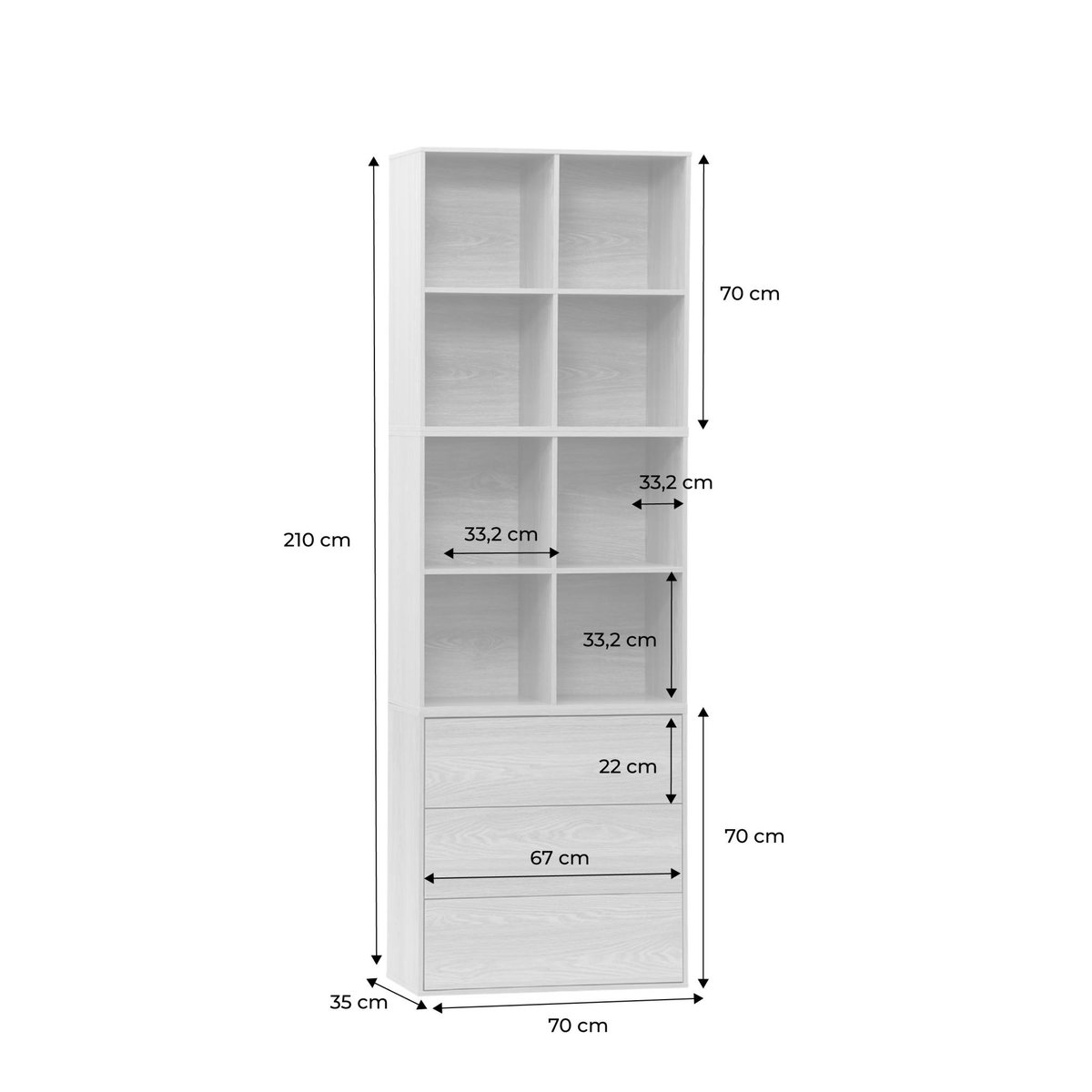 Etagère, bibliothèque modulable décor bois 3 éléments - 3 tiroirs 8 niches KOMPO chêne, SWEEEK