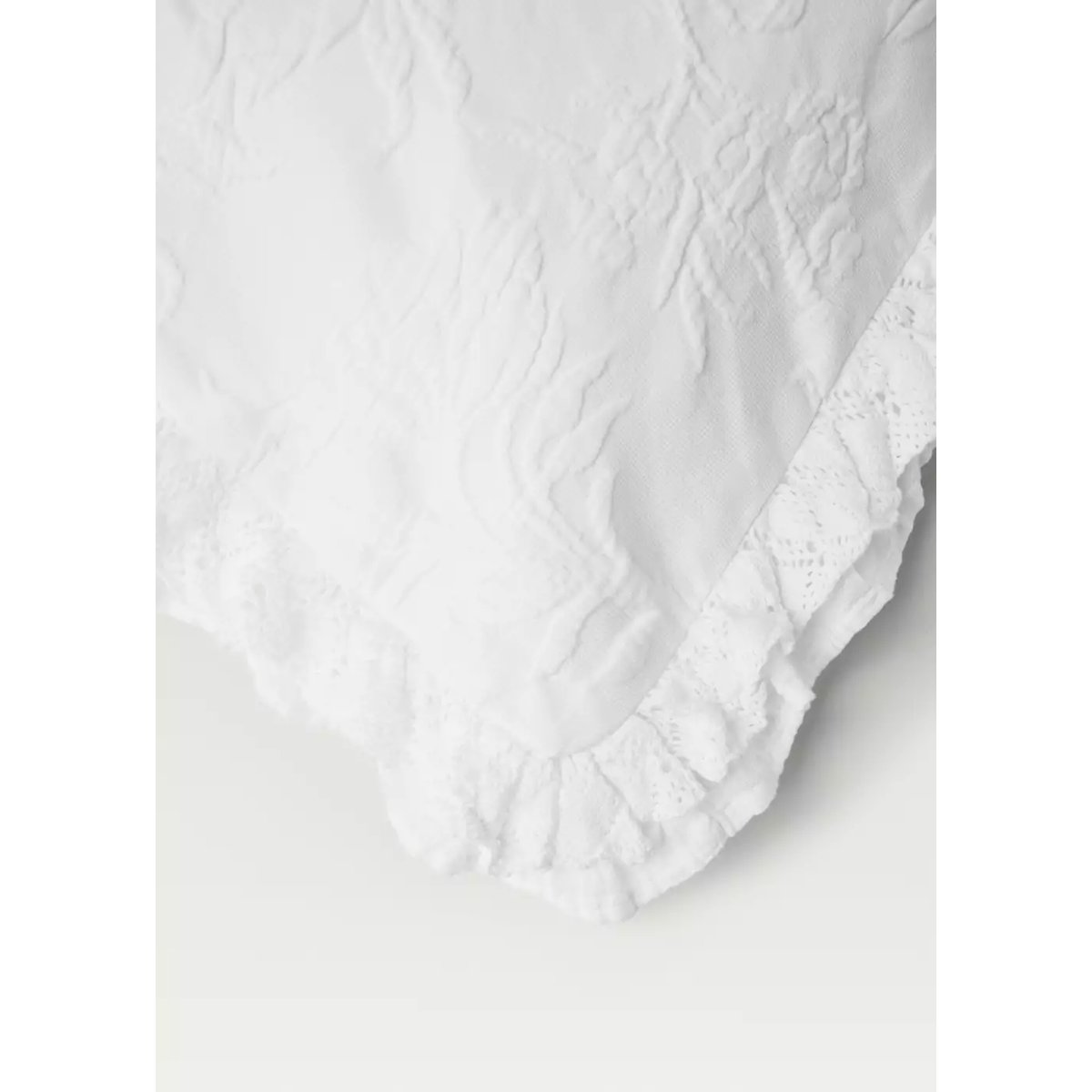 Taie d'oreiller coton jacquard fleuri avec volant 50x50 cm blanc, MANGO HOME