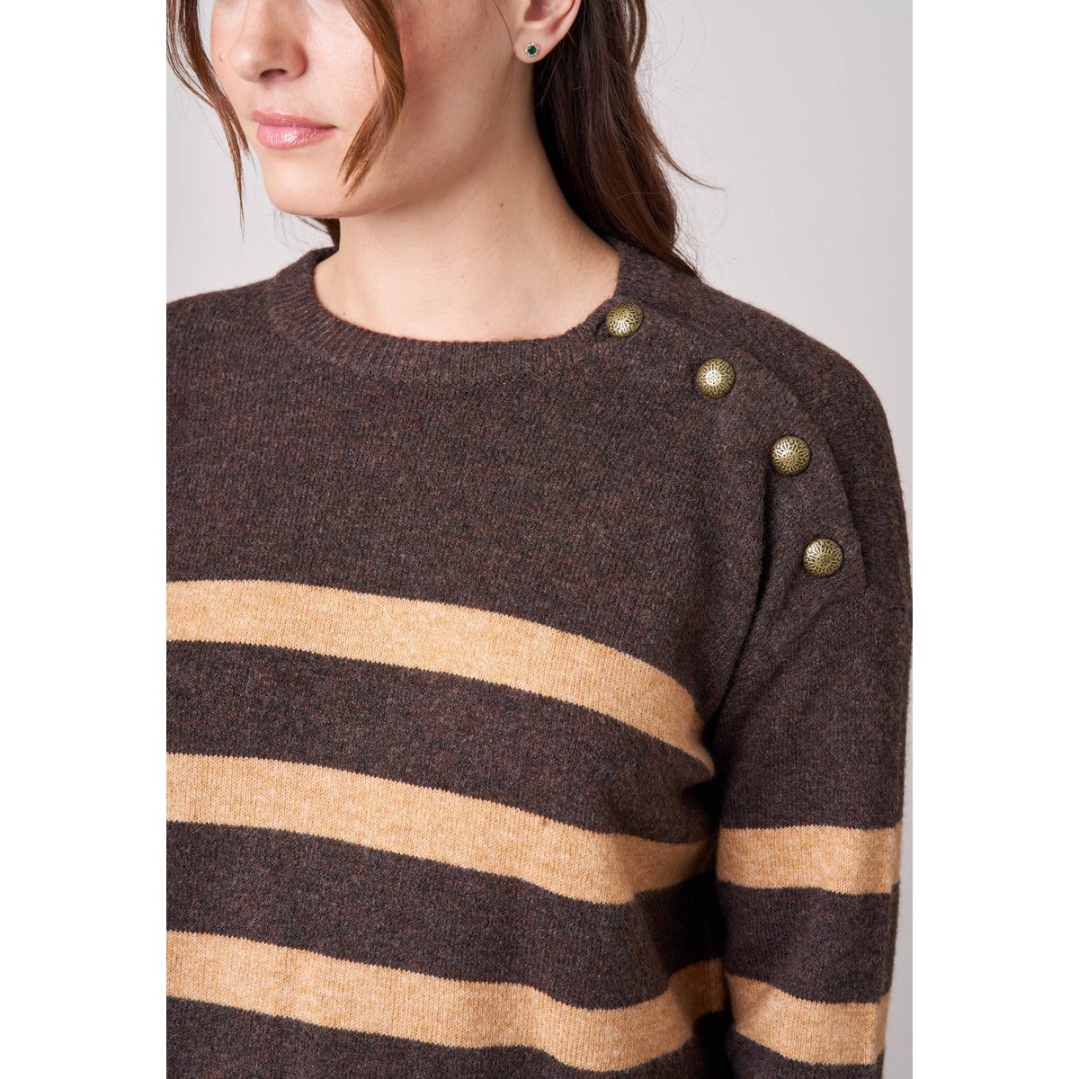 Pull femme rayé  FRANCINE brown, DEELUXE