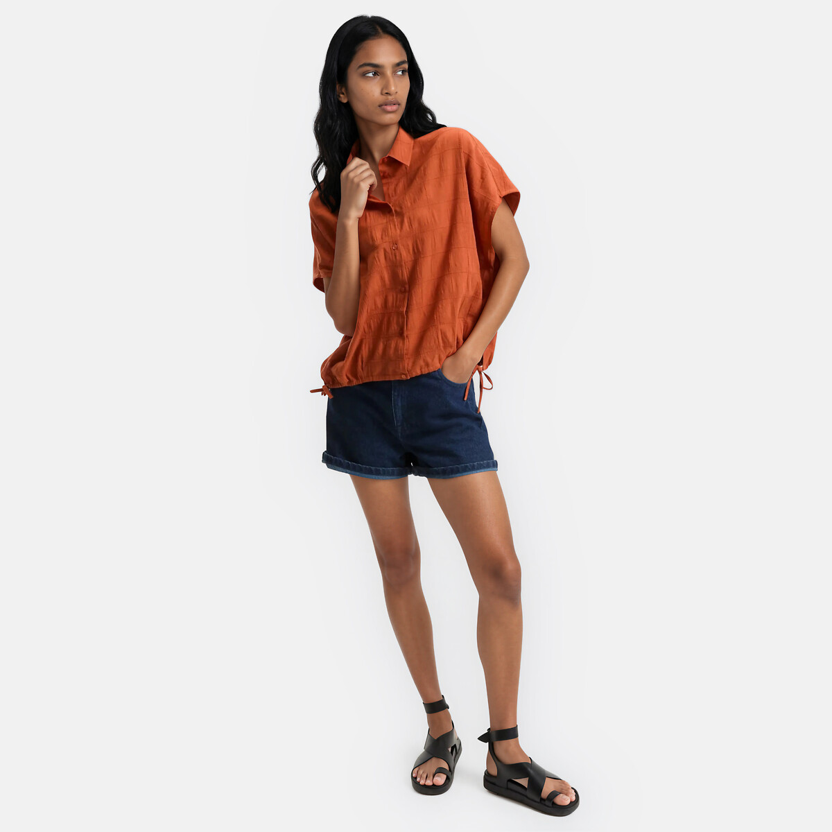 Loose Fit Short Sleeve Shirt rust brown, LA REDOUTE COLLECTIONS