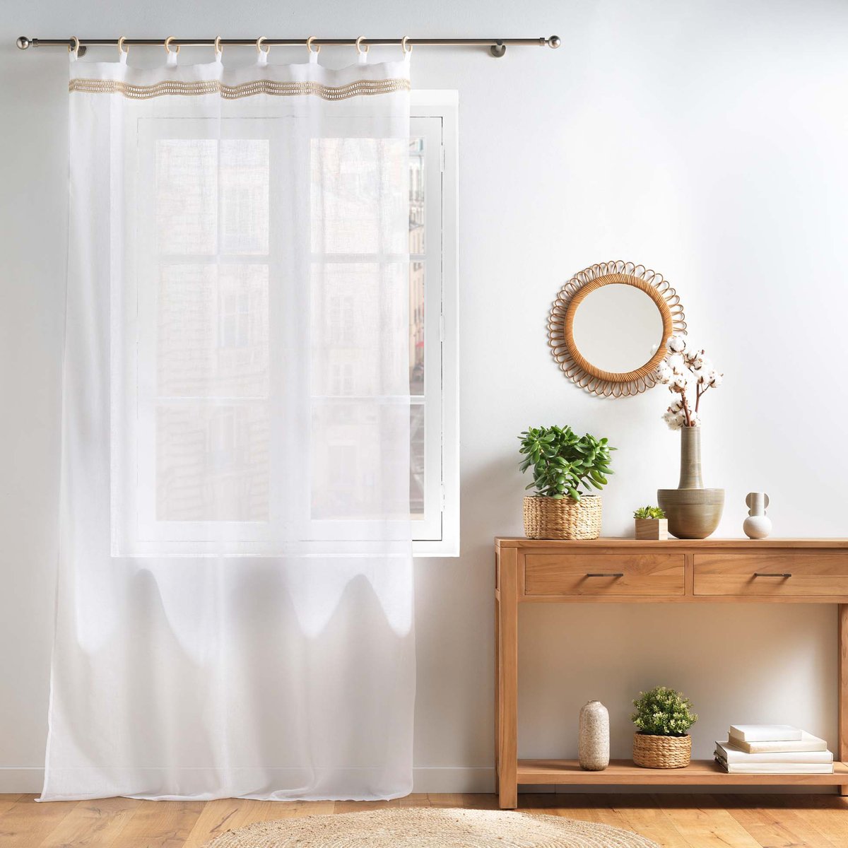 Voilages à œillets bois blanc, DOUCEUR D'INTÉRIEUR