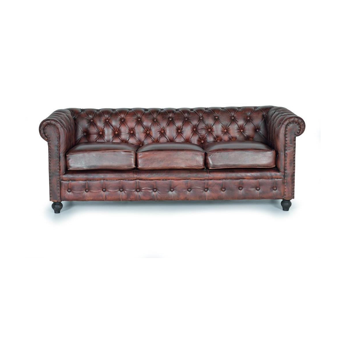 Canapé cuir 3 places marron, DECORATION D’AUTREFOIS