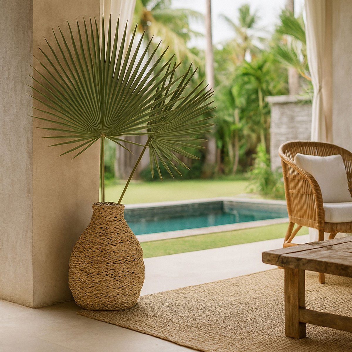 Jarre décorative en fibre d'abaca naturel, NOW'S HOME