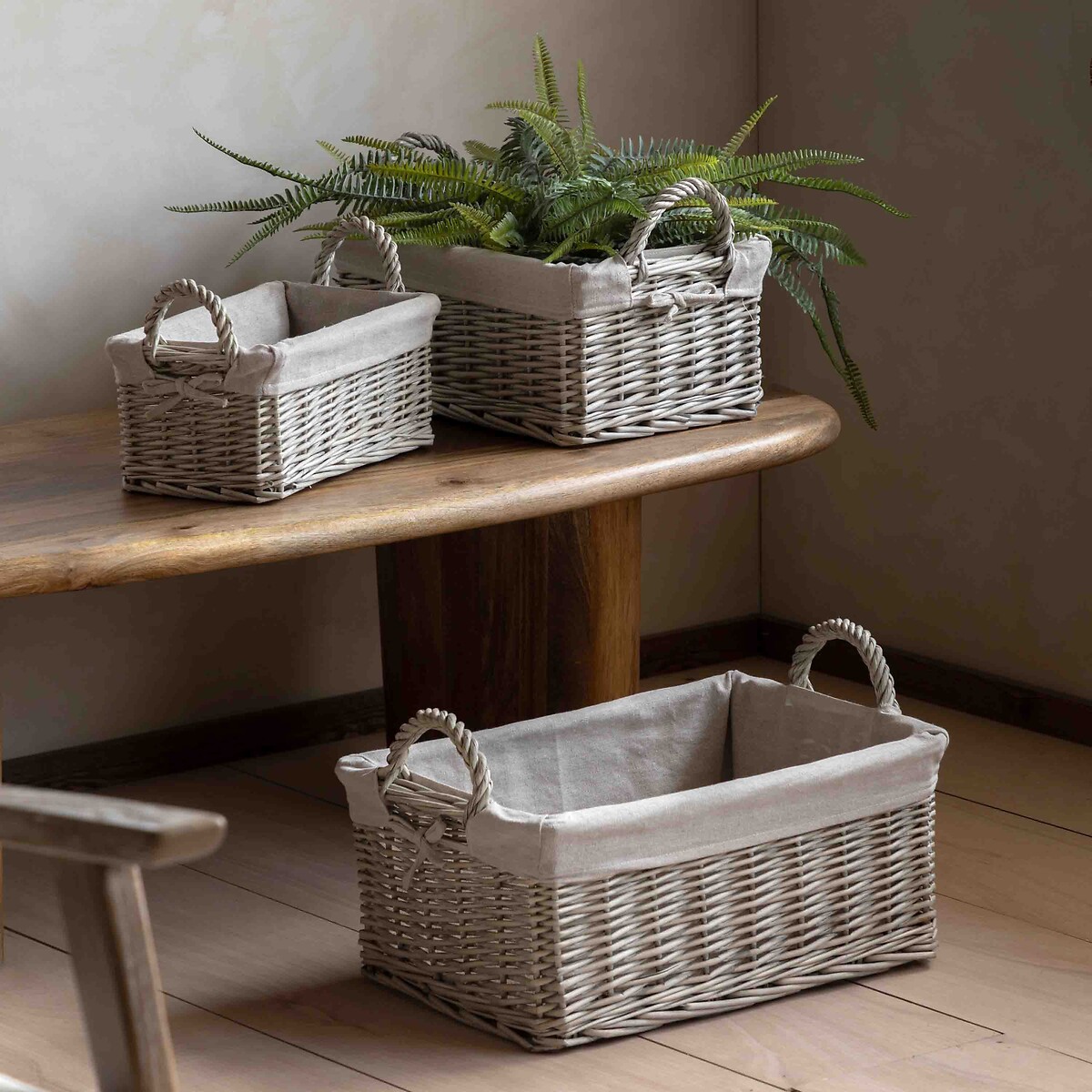 Set of 3 Lined Baskets in Natural brown , ÉDITÉ