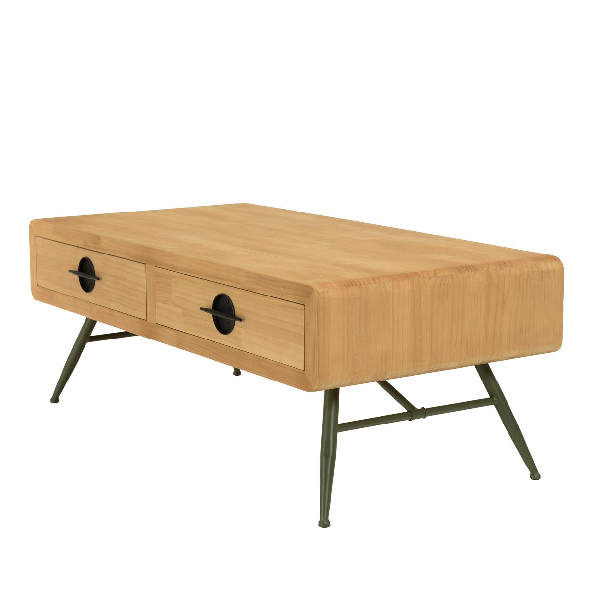 Table de salon bois clair et pieds métal vert BAGAN bois naturel, PIER IMPORT