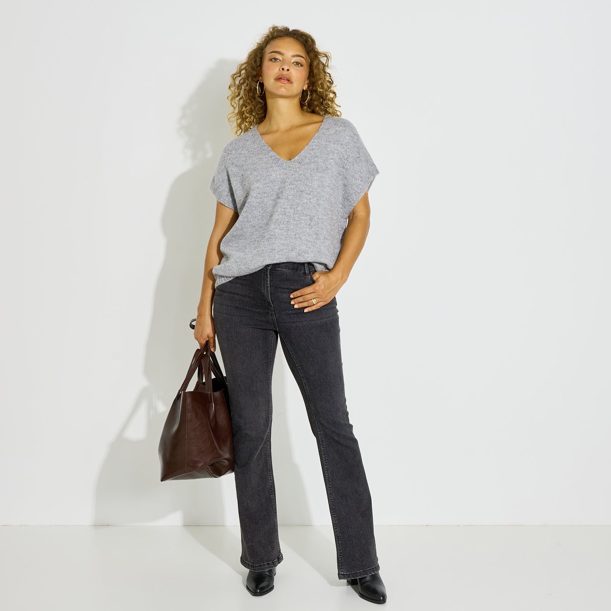 Pull sans manches col V gris, GRAIN DE MALICE