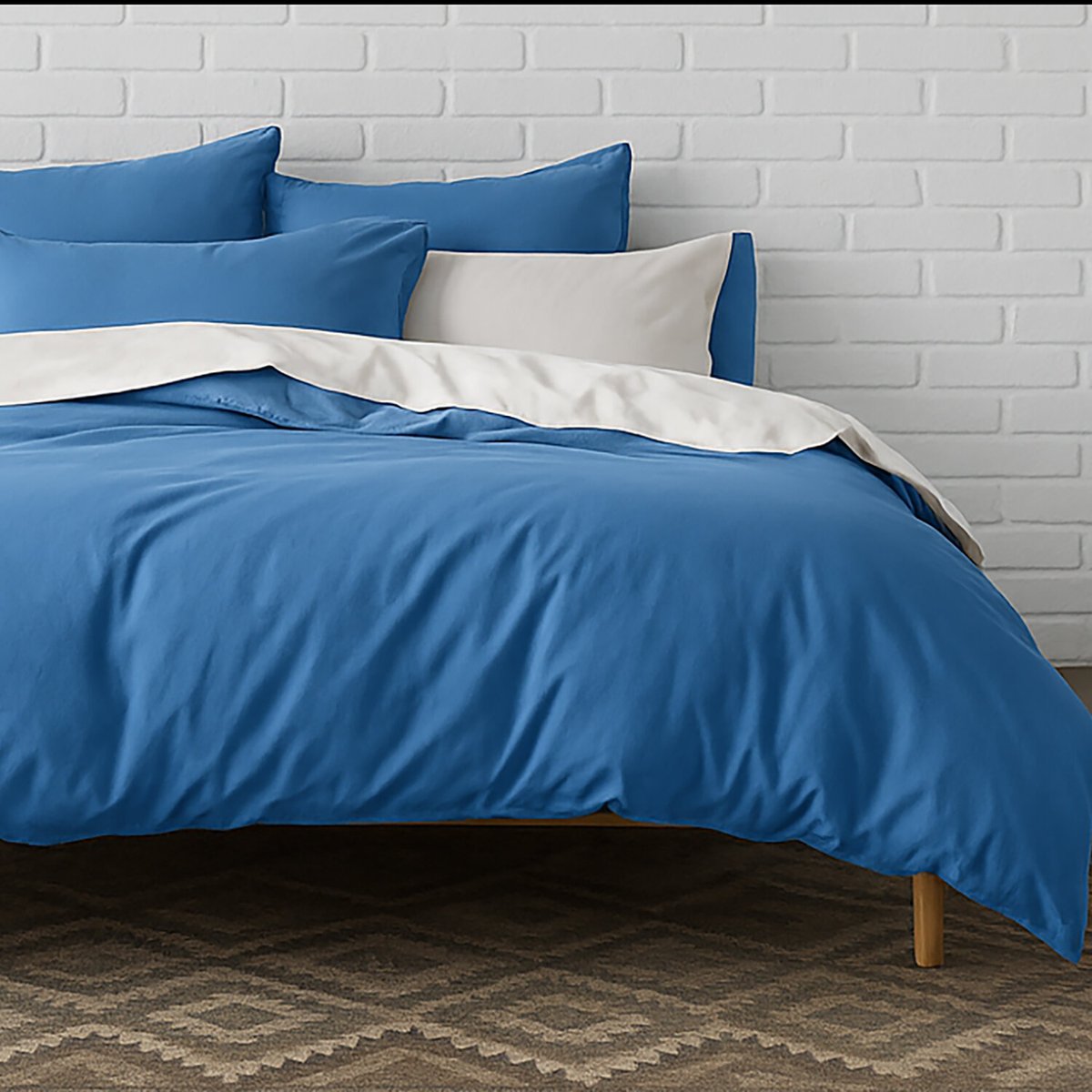 Housse de couette 100% percale de coton lavé 80fils/cm2 bleu foncé, BATON ROUGE