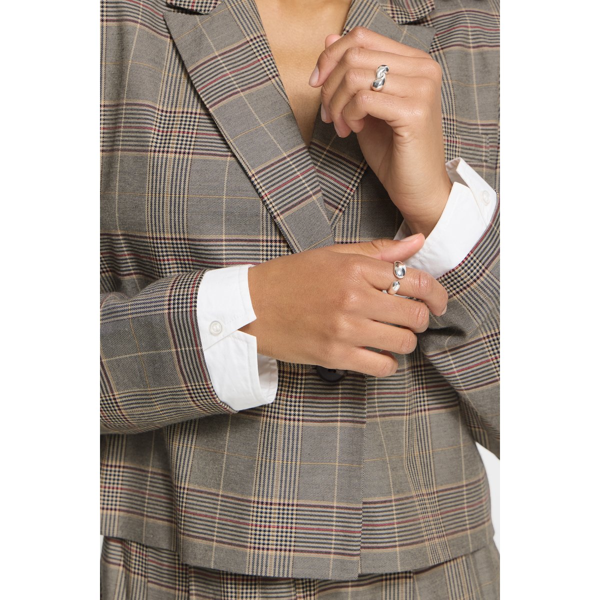 Blazer noir beige black/toasted check, ICHI