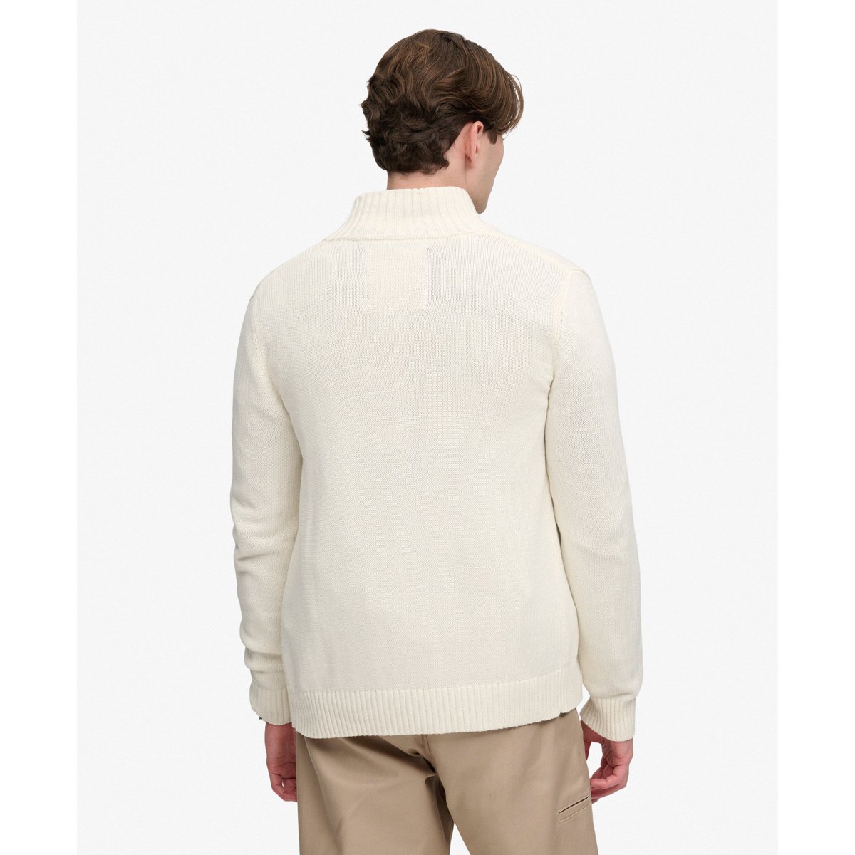Pull en maille à fermeture éclair crème, SUPERDRY