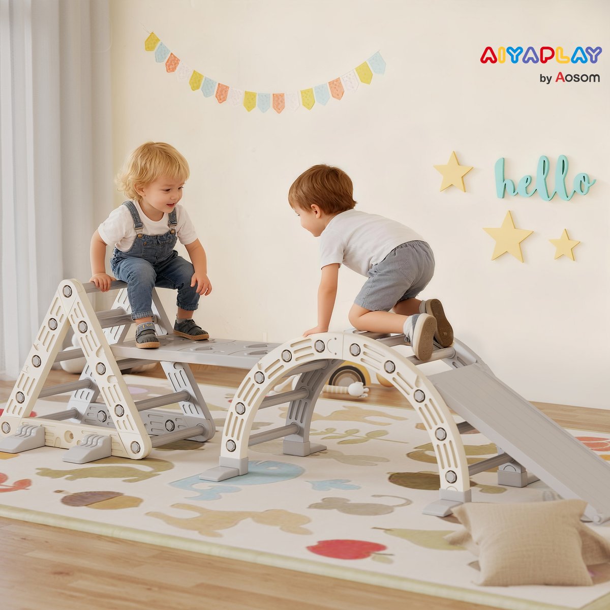 Parcours d'escalade pour enfants HDPE Gris gris, blanc, AIYAPLAY