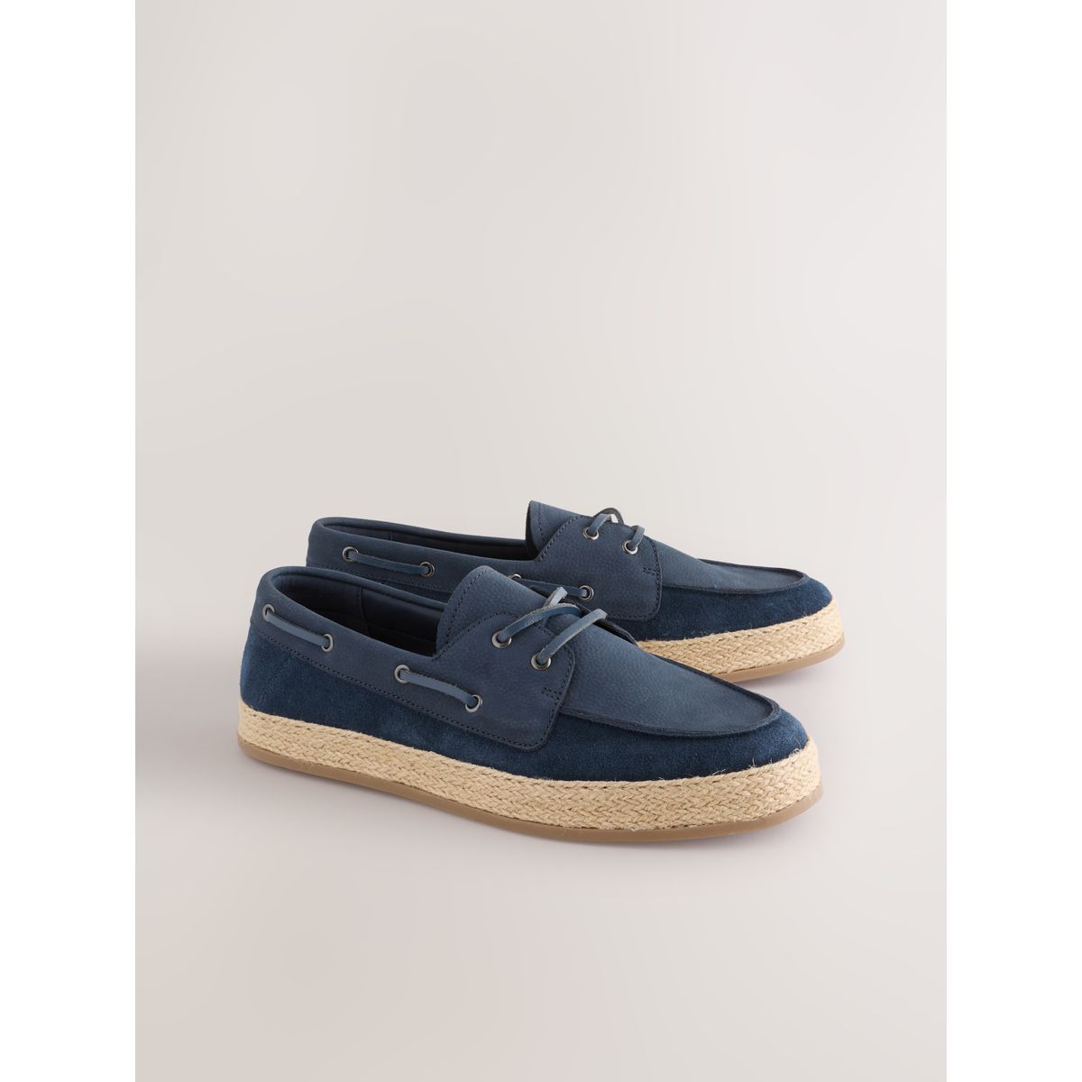 Chaussures bateau en daim et semelle jute bleu, NEXT