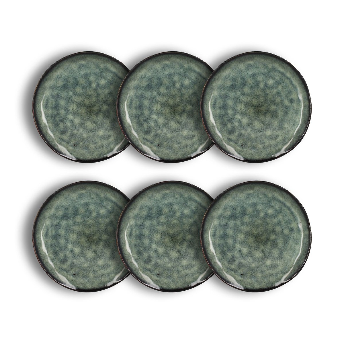 Lot de 6 assiettes desserts en grès 20,5cm, GRENADA vert, OGO LIVING