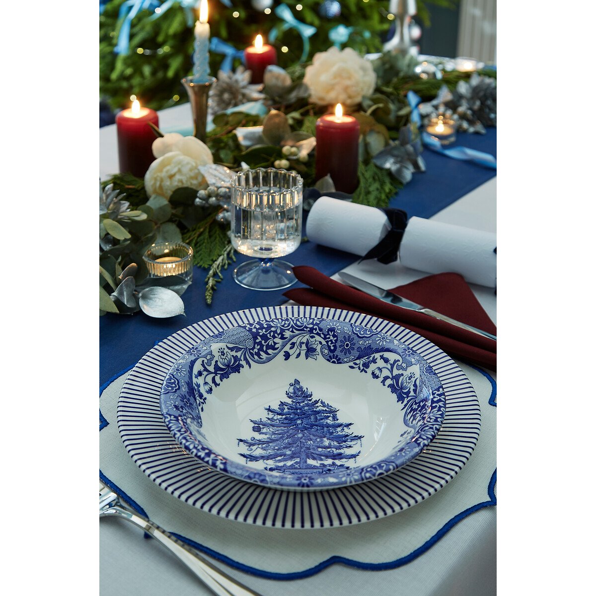 Set of 4 Blue Christmas Tree Cereal Bowls blue, SPODE