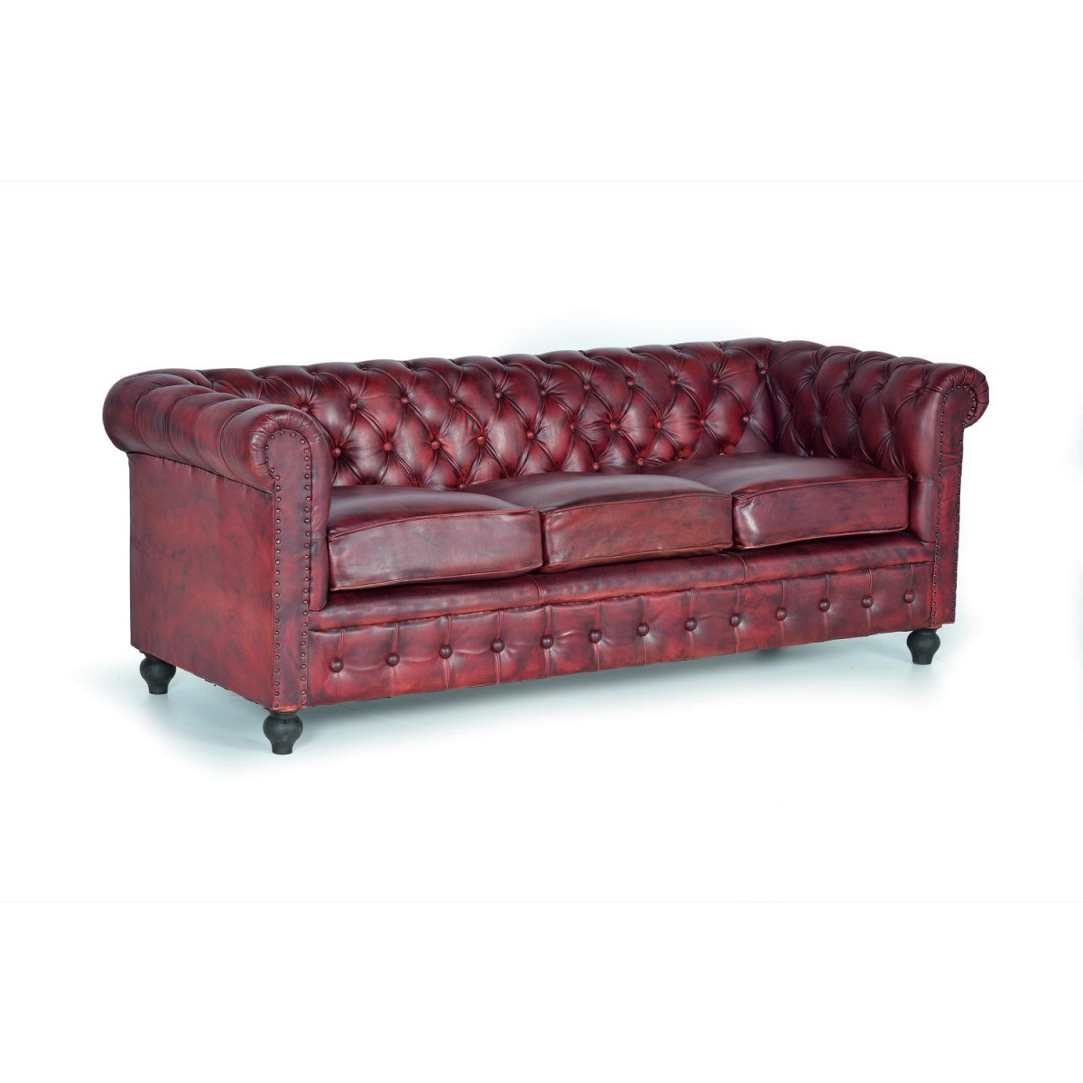 Canapé cuir 3 places marron, DECORATION D’AUTREFOIS