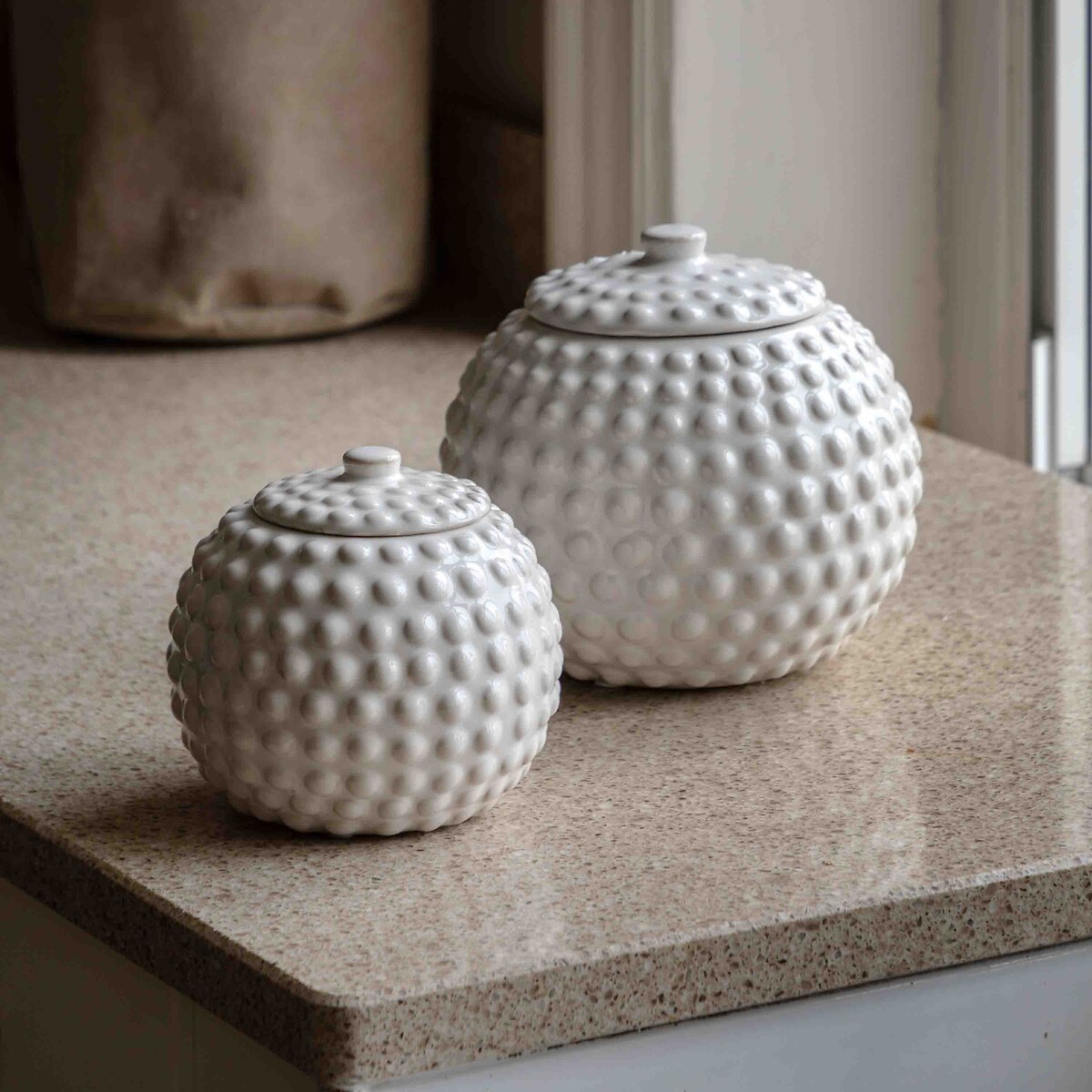 Large Acerno Beaded Trinket Jar in White white, ÉDITÉ