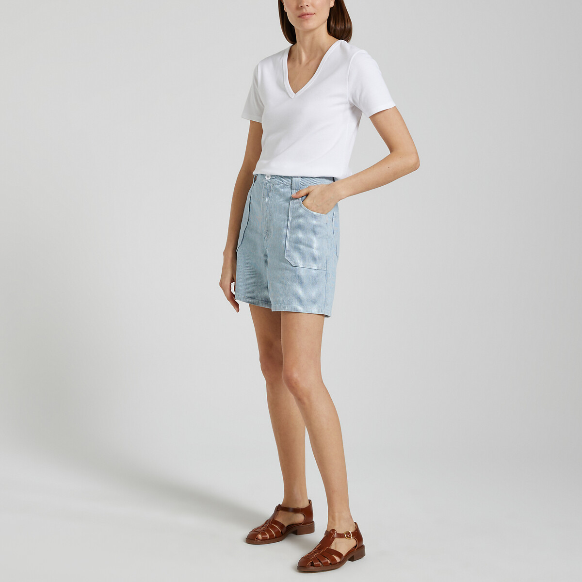 Iconic V-Neck T-Shirt with Short Sleeves white, PETIT BATEAU