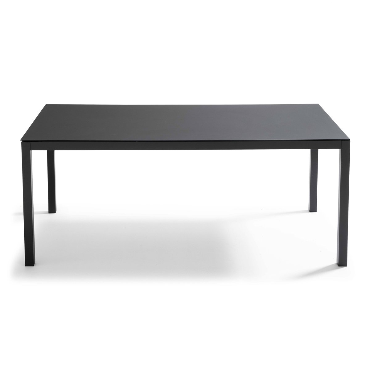 Table de jardin et 8 chaises en aluminium avec plateau en verre, AJACCIO noir, OVIALA