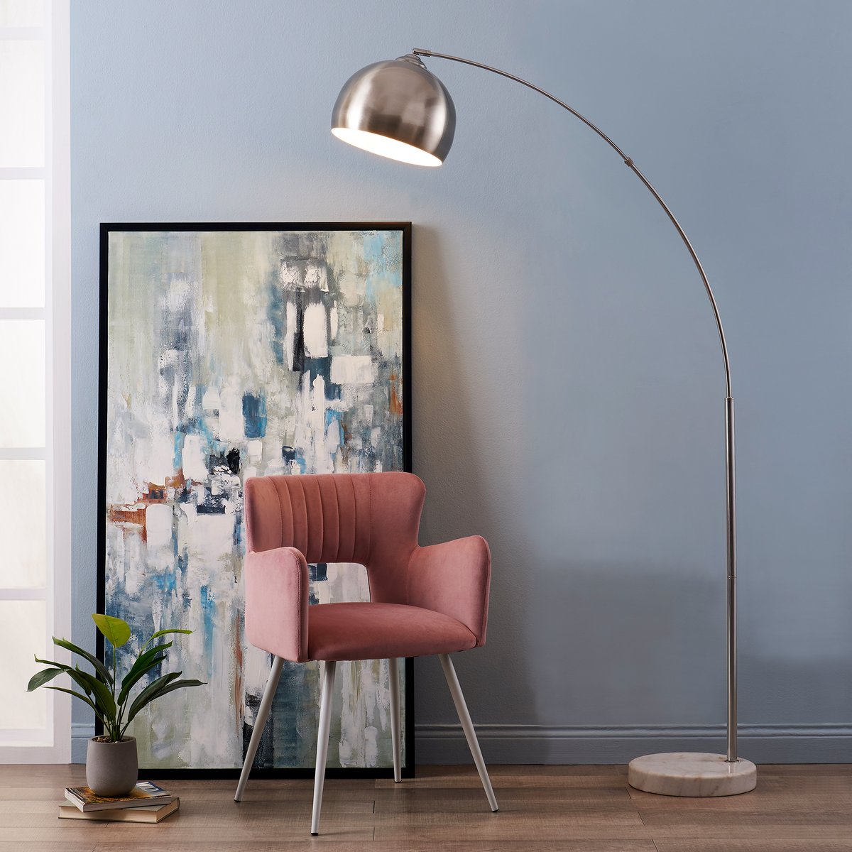 Lampadaire Intérieur Arc Métal avec base marbre, ARQUER gris, TEAMSON HOME