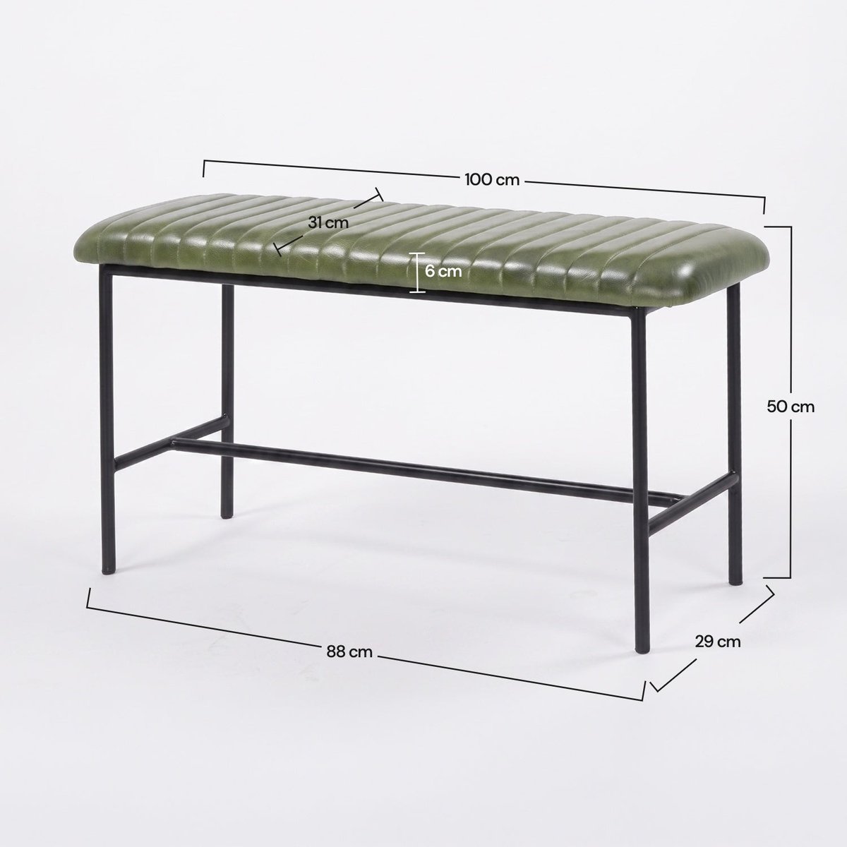 Banc 100 cm en cuir de buffle - ÉMILE vert, MAISON PAVANE