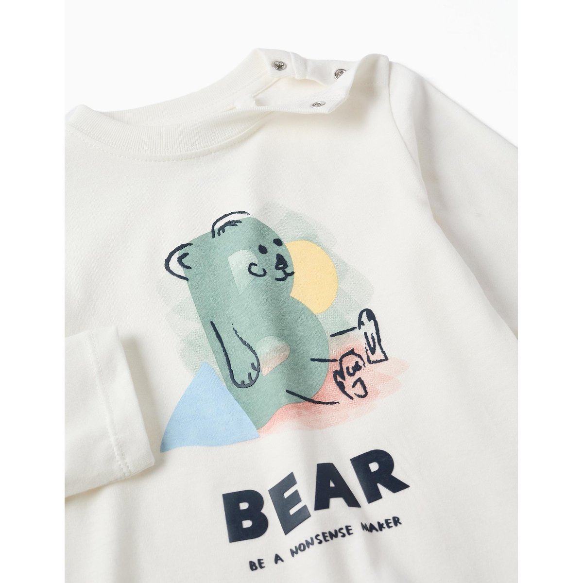 T-shirt en coton à manches longues avec imprimé lettres blanc, ZIPPY
