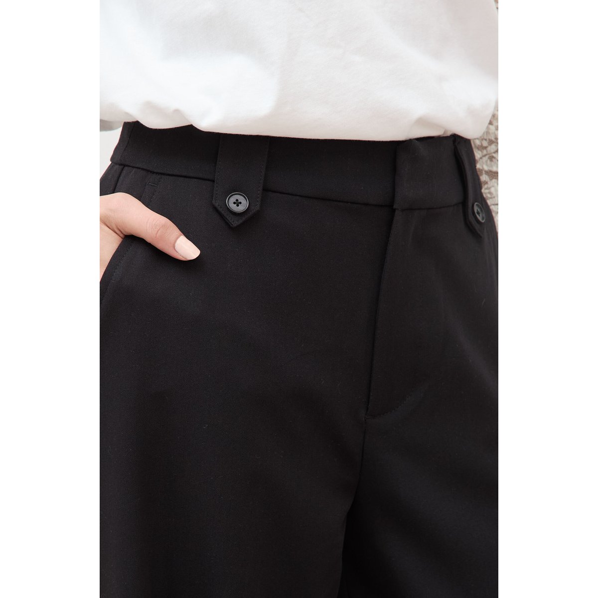 Pantalon large taille haute fluide noir, BONOBO