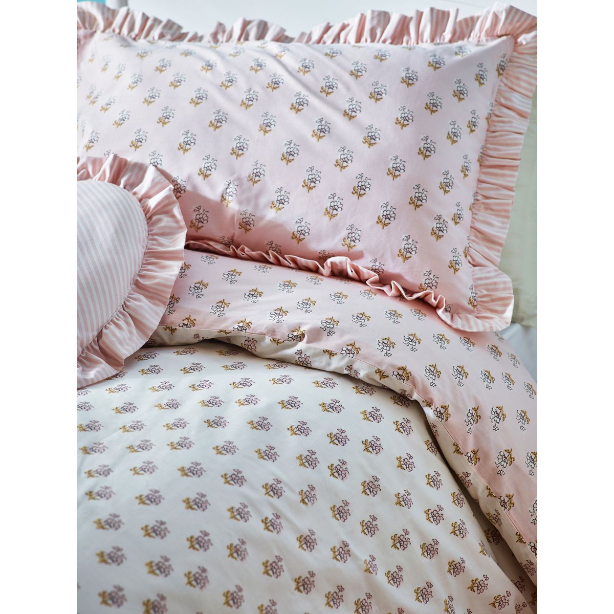 Parure de lit en polycoton imprimé bloc floral rose, NEXT
