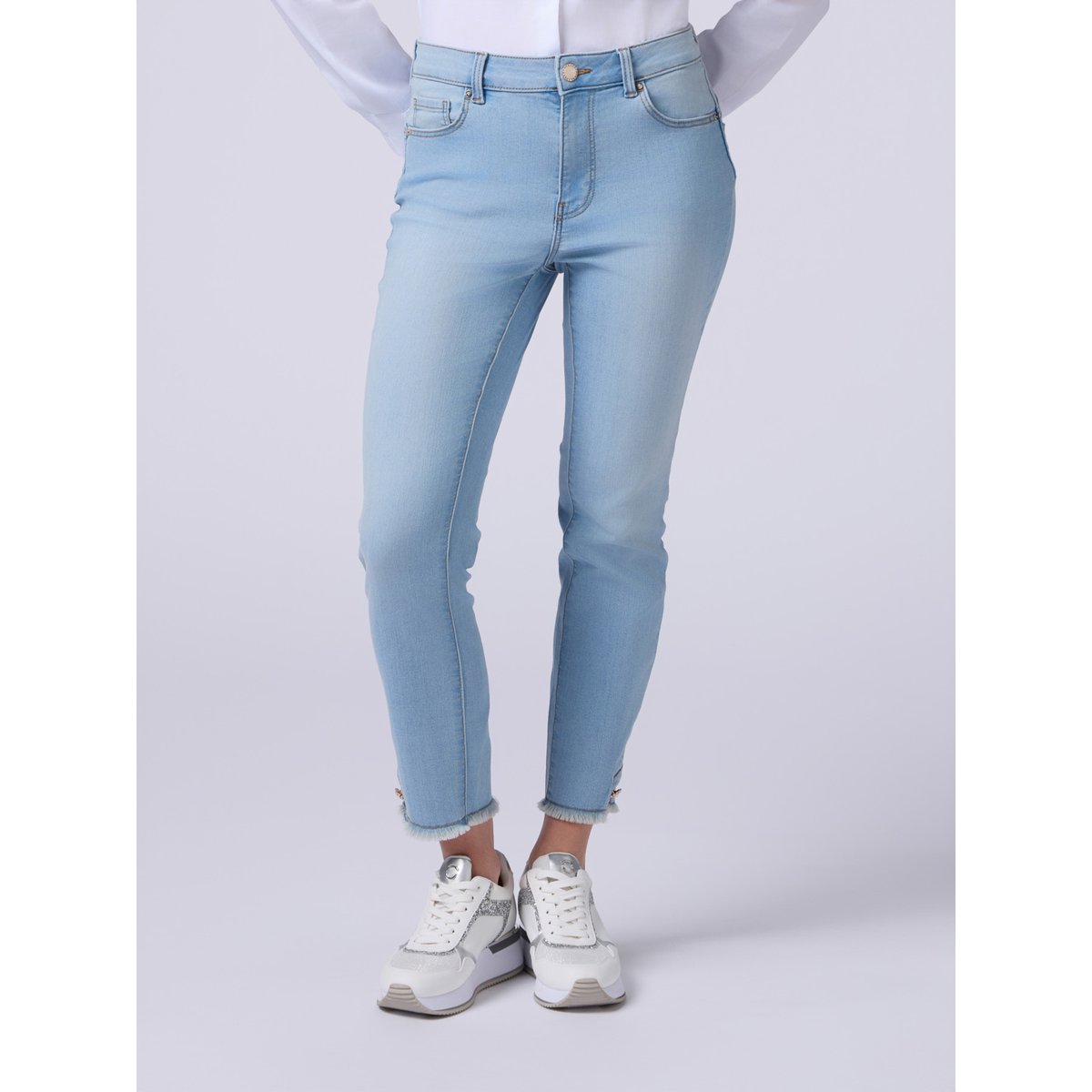 Jean skinny décoloré avec boutons light - blue, OLTRE