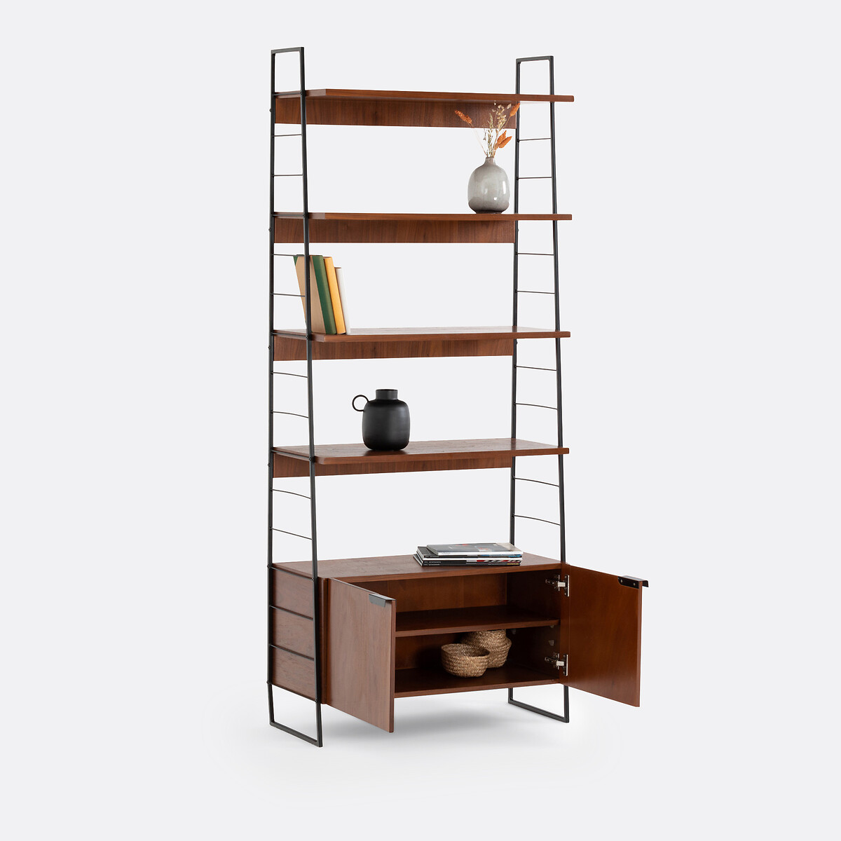 Librería vintage, chapa de nogal y acero, altura 190 cm, WATFORD negro/tinte nogal, LA REDOUTE INTERIEURS