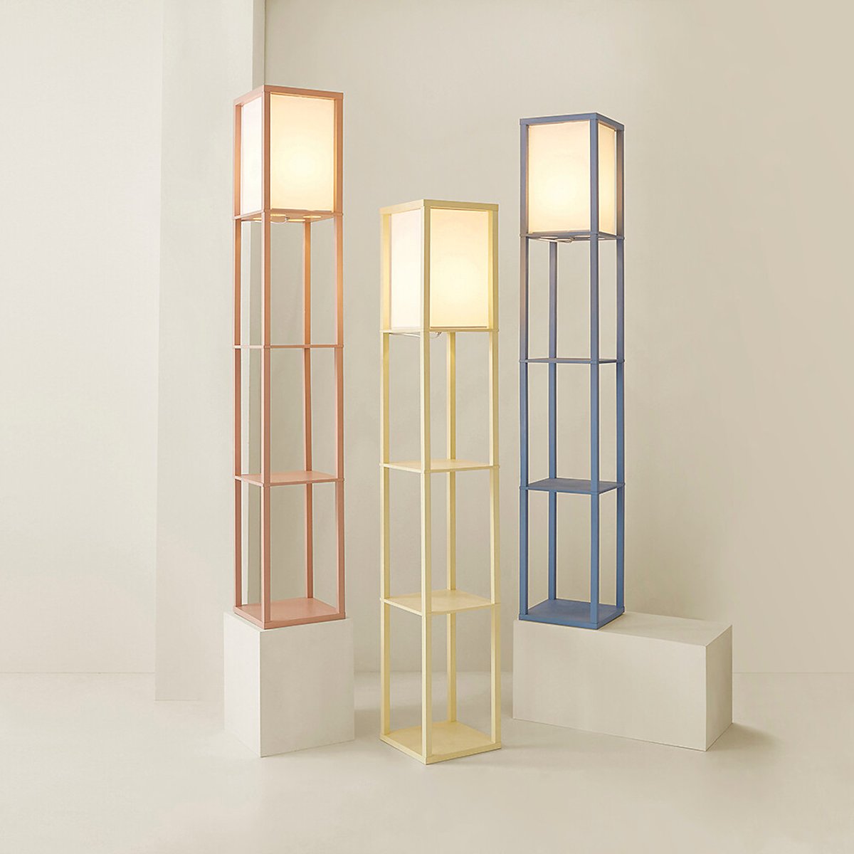 Scottie Painted Wooden Shelves Floor Lamp blue, SO'HOME