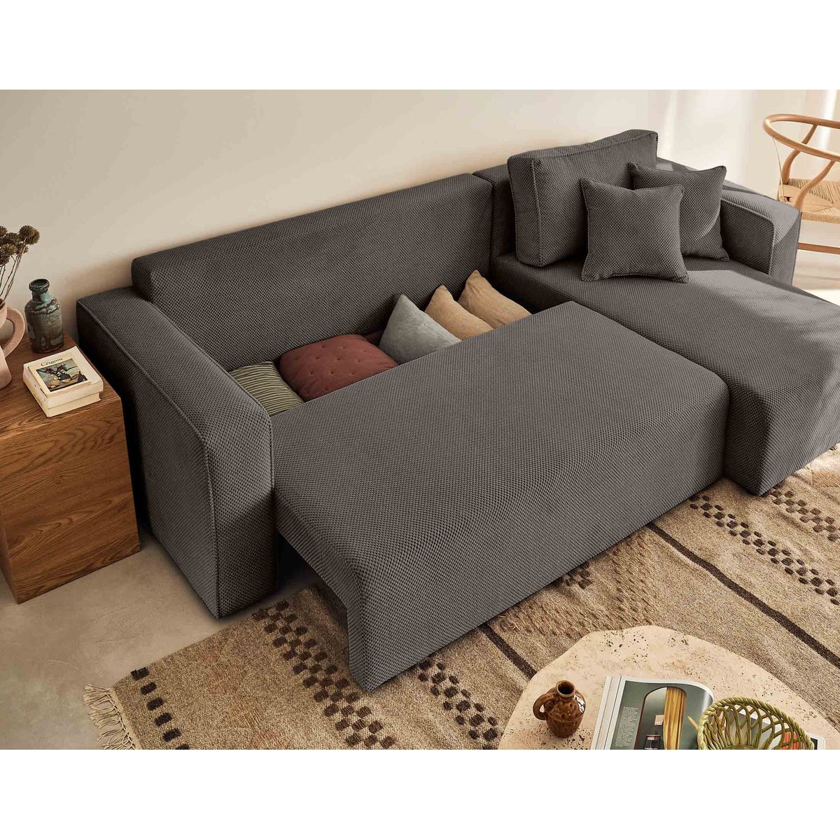 Canapé d'Angle Convertible 4 places - TOPAZE gris foncé, BEST MOBILIER