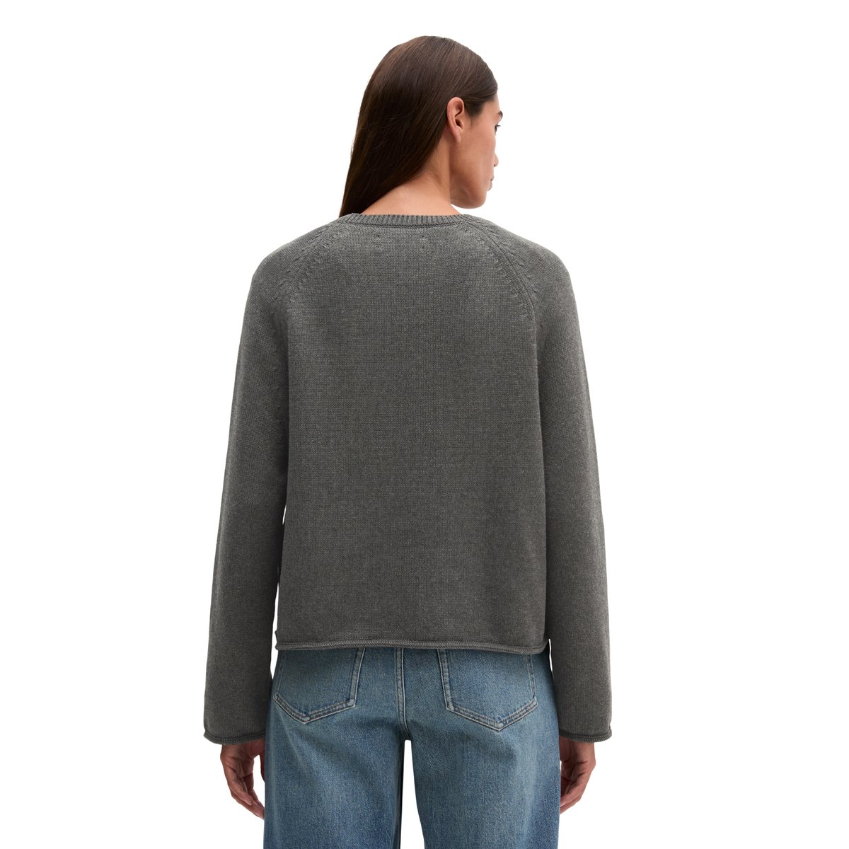 Pull à col rond, coupe classique en coton biologique épais gris, MARC O'POLO