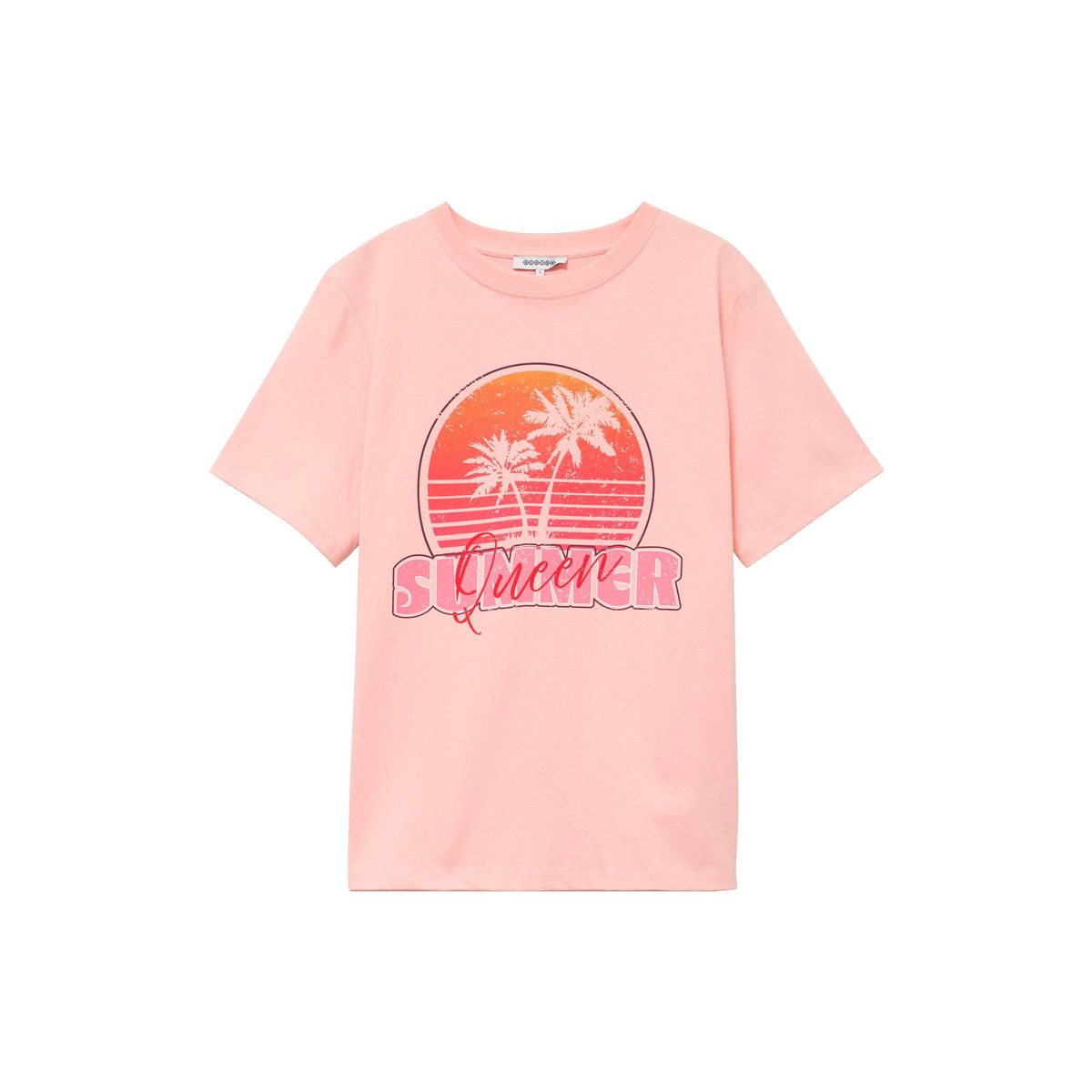 T-shirt droit col rond manches courtes rose saumon, BONOBO