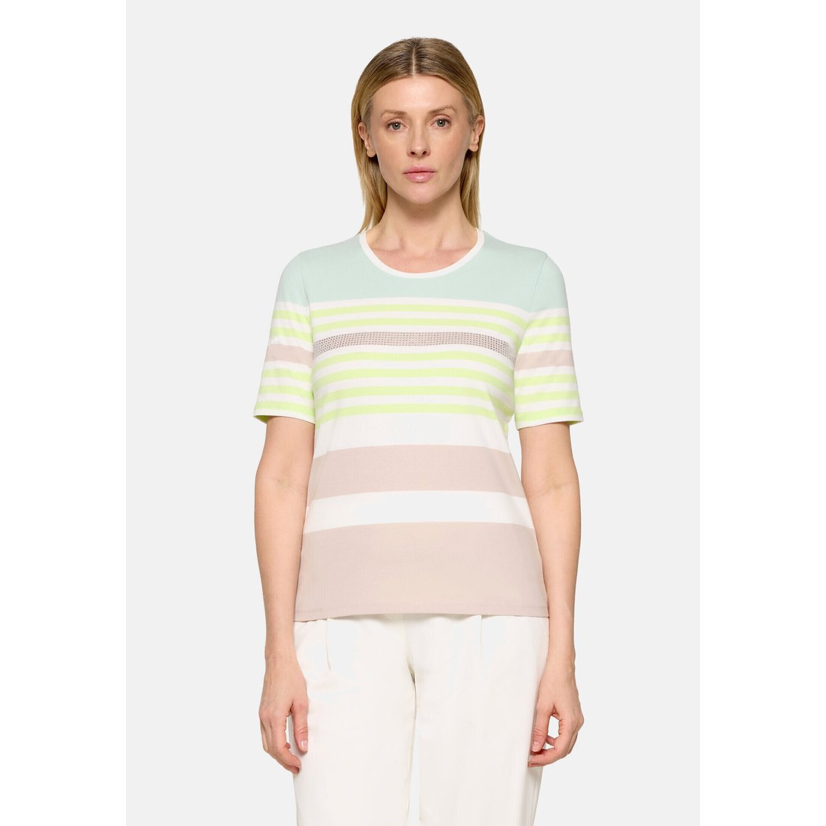 T-shirt basique à rayures horizontales beige/green, BETTY BARCLAY